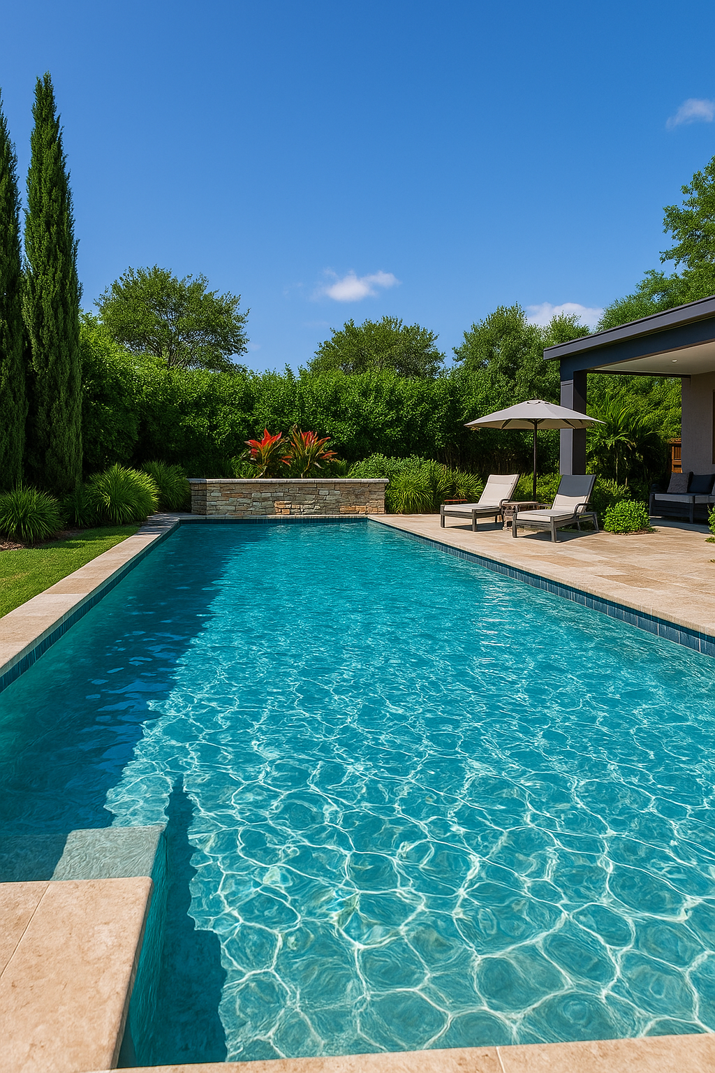 Pool with waterfall and new plaster